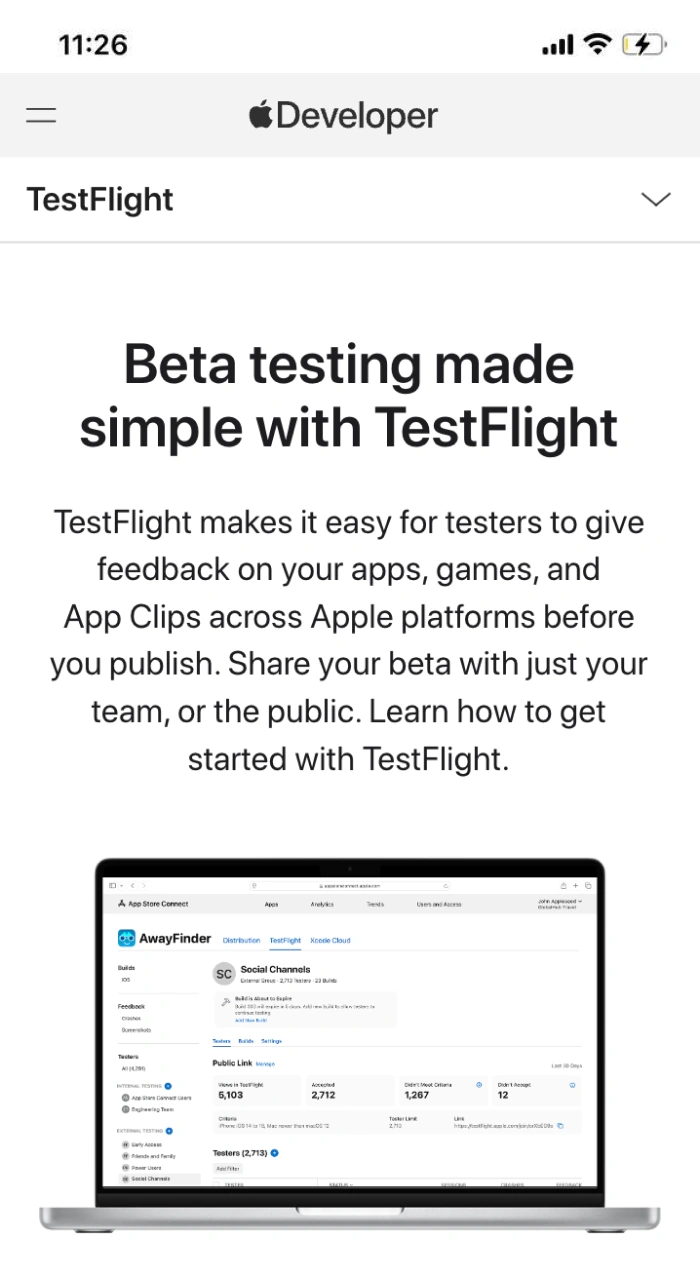 Type the TestFlight website into your browser's address bar.