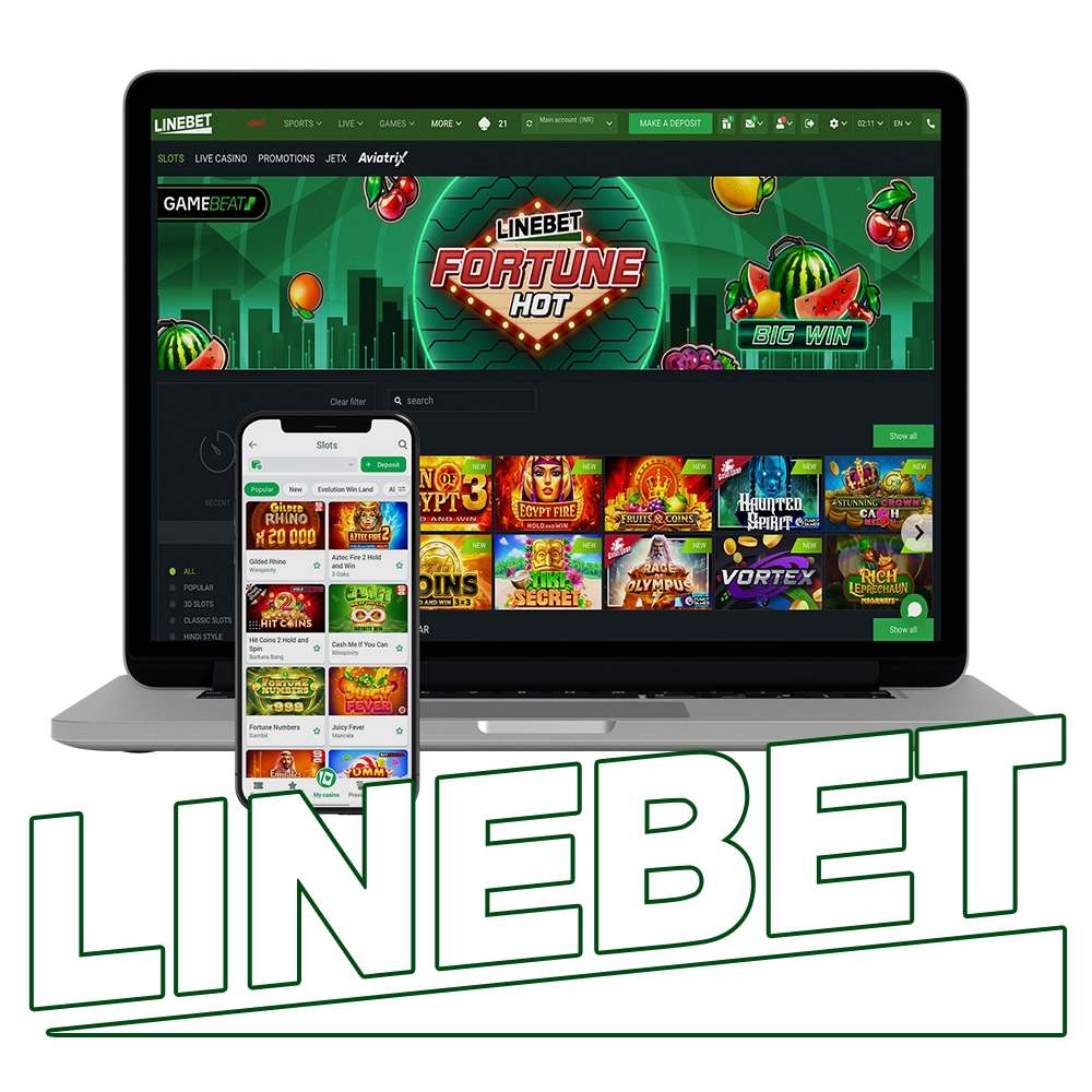 Linebet online slots platform on laptop and mobile, featuring a wide variety of slot games